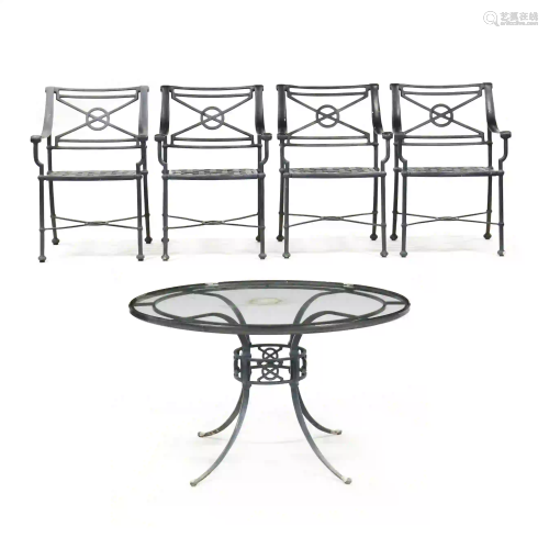 Regency Style Painted Aluminum Patio Table and Chairs