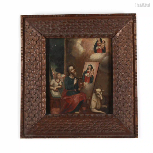 Antique Devotional Image of Saint Luke Painting the