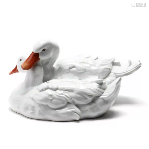 Large Herend Porcelain Ducks, Natural Decoration