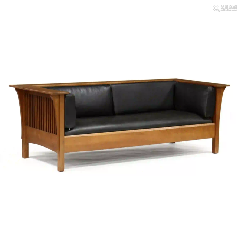 Stickley, Mission Cherry and Leather Sofa