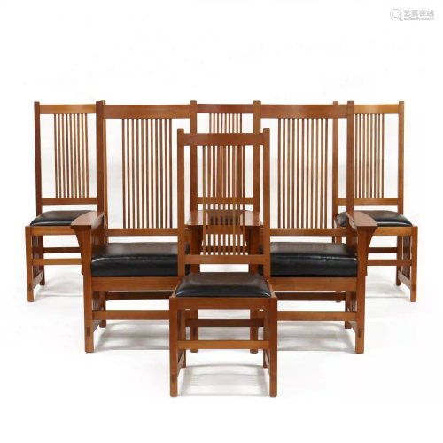 Stickley, Set of Six Mission Cherry Dining Chairs