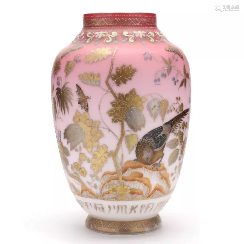 Large Chinoiserie Peach Blow Glass Vase