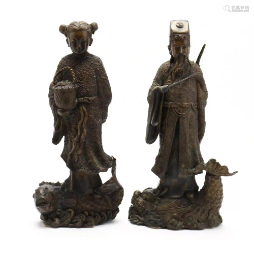 Chinese Bronze God and Goddess of Good Fortune