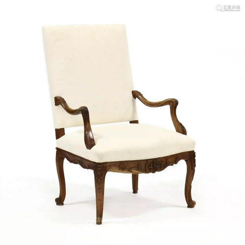 Louis XV Style Carved Walnut Fauteuil