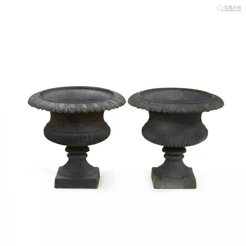 Pair of Classical Style Cast Iron Garden Urns