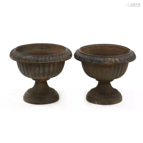 Pair of Small Cast Iron Classical Style Garden Urns