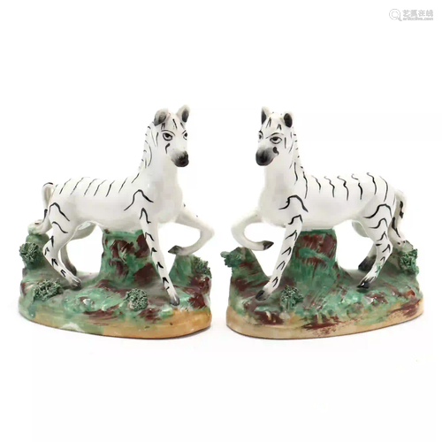 Pair of Victorian Staffordshire Facing Zebras