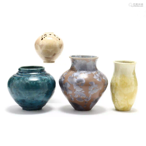 NC Pottery Group of Four Crystalline Vases