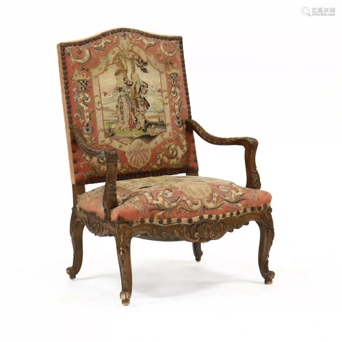 Louis XV Style Carved Fruit Wood and Tapestry Hall