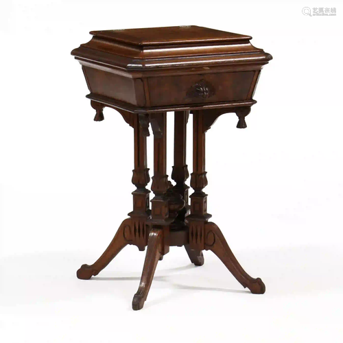 American Renaissance Revival Carved Walnut Sewing Stand