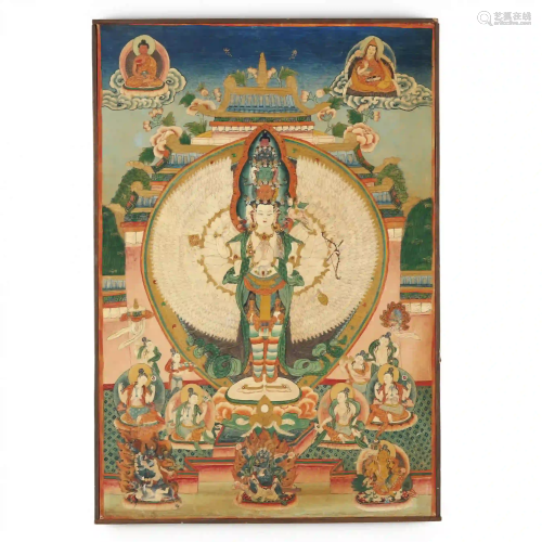 A Nepalese Thousand Armed Avalokitesvara Thangka