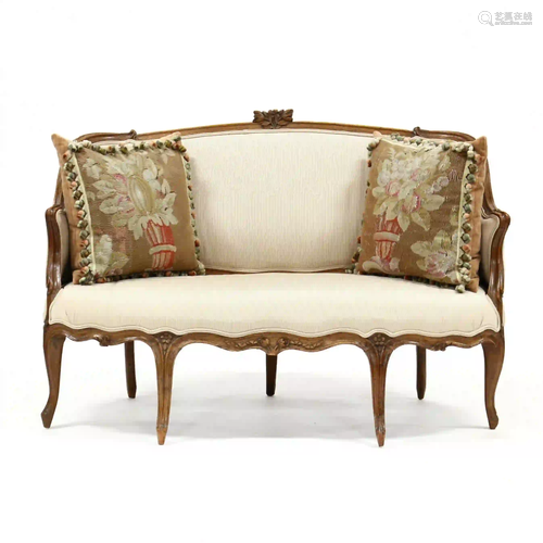 Antique Louis XV Style Carved Walnut Settee