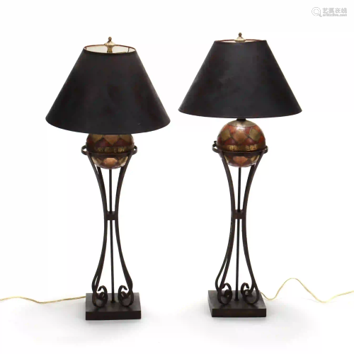 John Richard, Pair of Tall Scrolled Metal Table Lamps