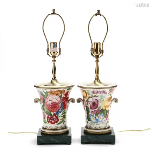 A Pair of Vintage Painted Porcelain Table Lamps