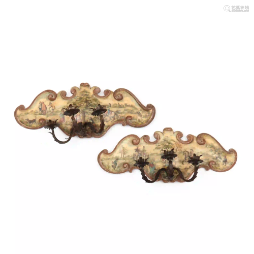 Pair of Italian Carved and Painted Sconces