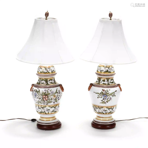 Pair of Italian Faience Table Lamps
