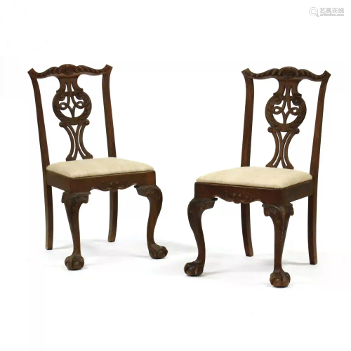 Pair of Chippendale Style Carved Mahogany Side Chairs