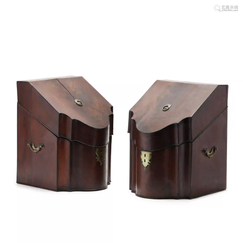 Pair of Antique Mahogany Shaped Knife Boxes
