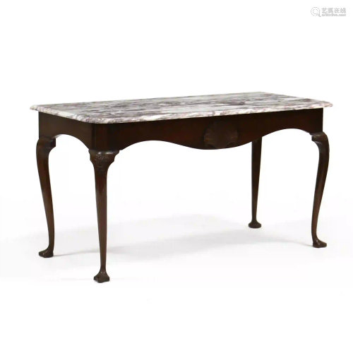 Kittinger, Queen Anne Style Marble Top Slab Table
