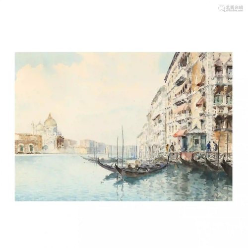 A Large Vintage Watercolor of the Grand Canal in Venice