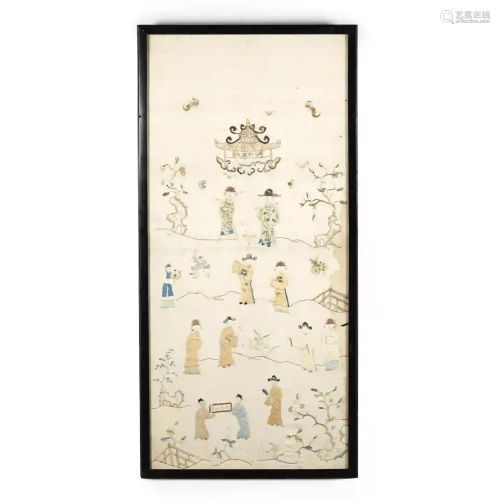 A Framed Chinese Silk Embroidery with Figures