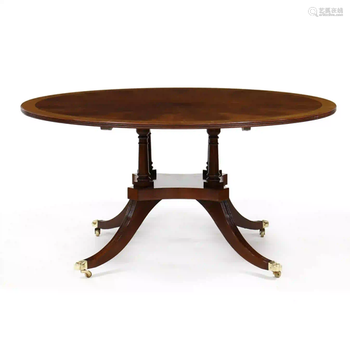 English Regency Style Banded Mahogany Pedestal Dining