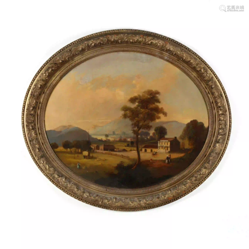 Antique Hudson River Valley Landscape Painting with