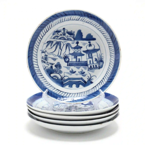 A Group of Five Chinese Blue Canton Porcelain Plates