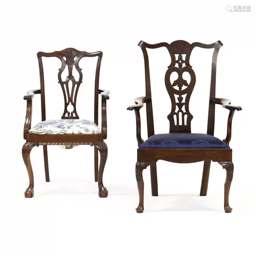 Two Carved Mahogany Armchairs