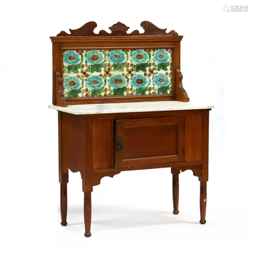 English Majolica Tile and Marble Top Server