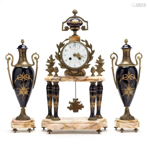 French Three-Piece Clock Garniture Set