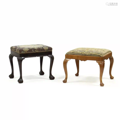 Two Vintage Upholstered Stools