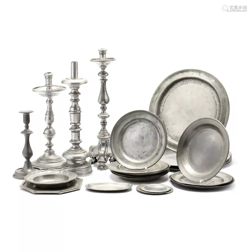 A Collection of Twenty Antique Pewter Plates and