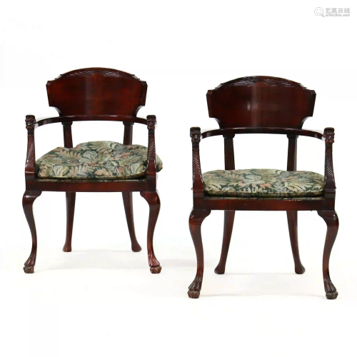 Pair of Vintage Carved Mahogany Armchairs