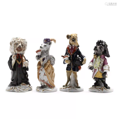 Four Unter Weisbach Porcelain Dog Figurines