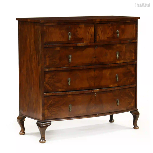 Edwardian Burlwood Bow Front Chest of Drawers