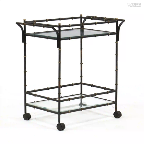 Faux Bamboo Metal and Glass Bar Cart