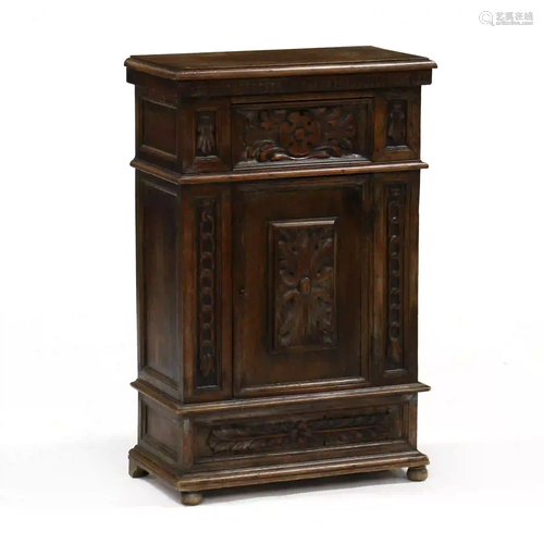 Continental Carved Oak Bedside Cabinet