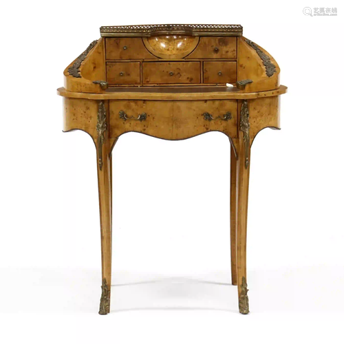 French Empire Style Burlwood Open Secretary