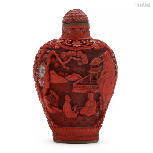 A Chinese Cinnabar Carved Red Lacquer Snuff Bottle