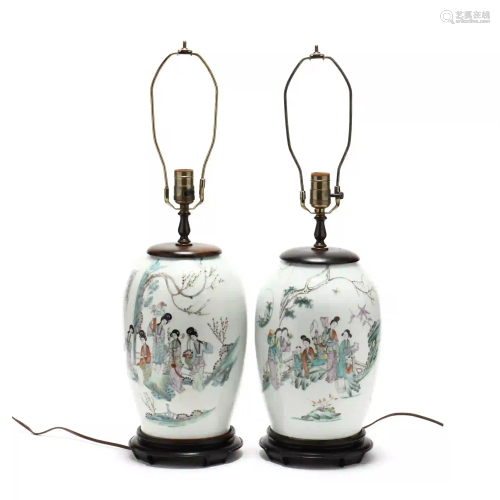 A Pair of Chinese Porcelain Table Lamps