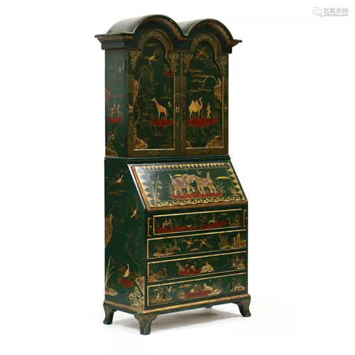 Double Bonnet Chinoiserie Decorated Secretary Bookcase