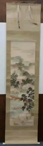 Signed Stamped Japanese Scroll Bridge Landscape Antique