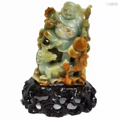 Vintage Chinese Asian Jadeite Jade Carved Buddha Statue