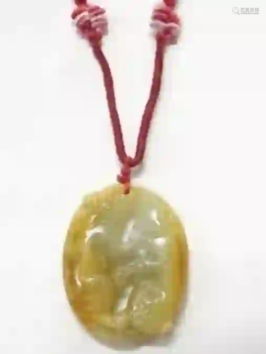 Asian Muttonfat Yellow Jadeite Chinese Pendant Necklace