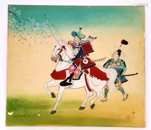 Japanese Chinese Vintage Silk Painting Samurai Horse