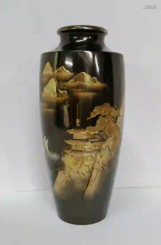 Mixed Metal Gold Silver Bronze Signed Japanese Vase