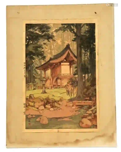 Hiroshi Yoshida Temple In The Wood Original Woodblock