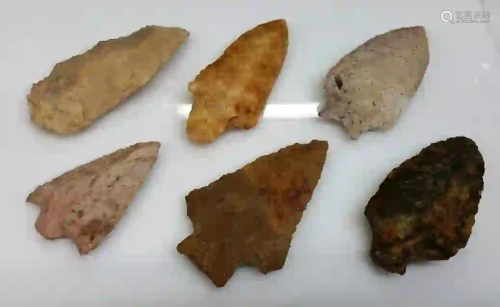 Large 6pc Stone Arrowhead Native American Artifact