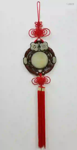 Chinese Wood Serpentine Nephrite Knot Tassel Ornament